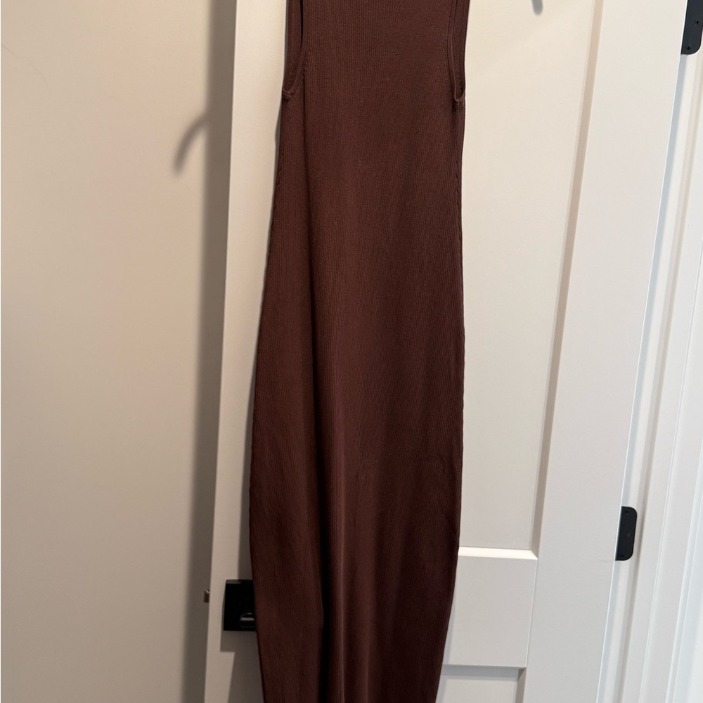Zara Brown Ribbed Sleeveless Midi Dress